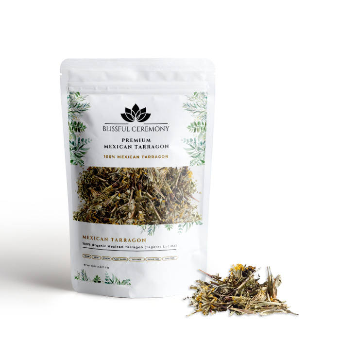Suszone ziele Tagetes lucida 100 g w opakowaniu Blissful Ceremony z wysypanym zielem