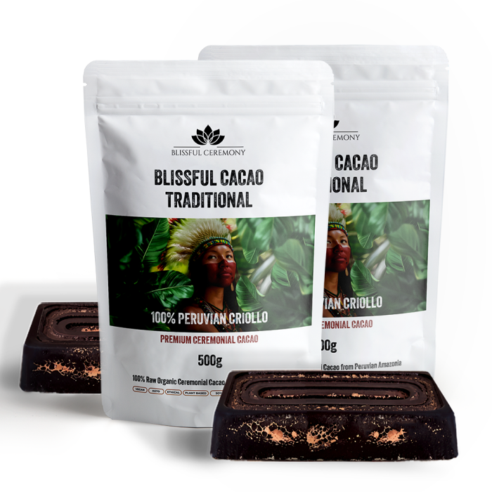 Ceremonialne kakao Criollo Traditional z Peru w sztabce Blissful Ceremony 1 kg