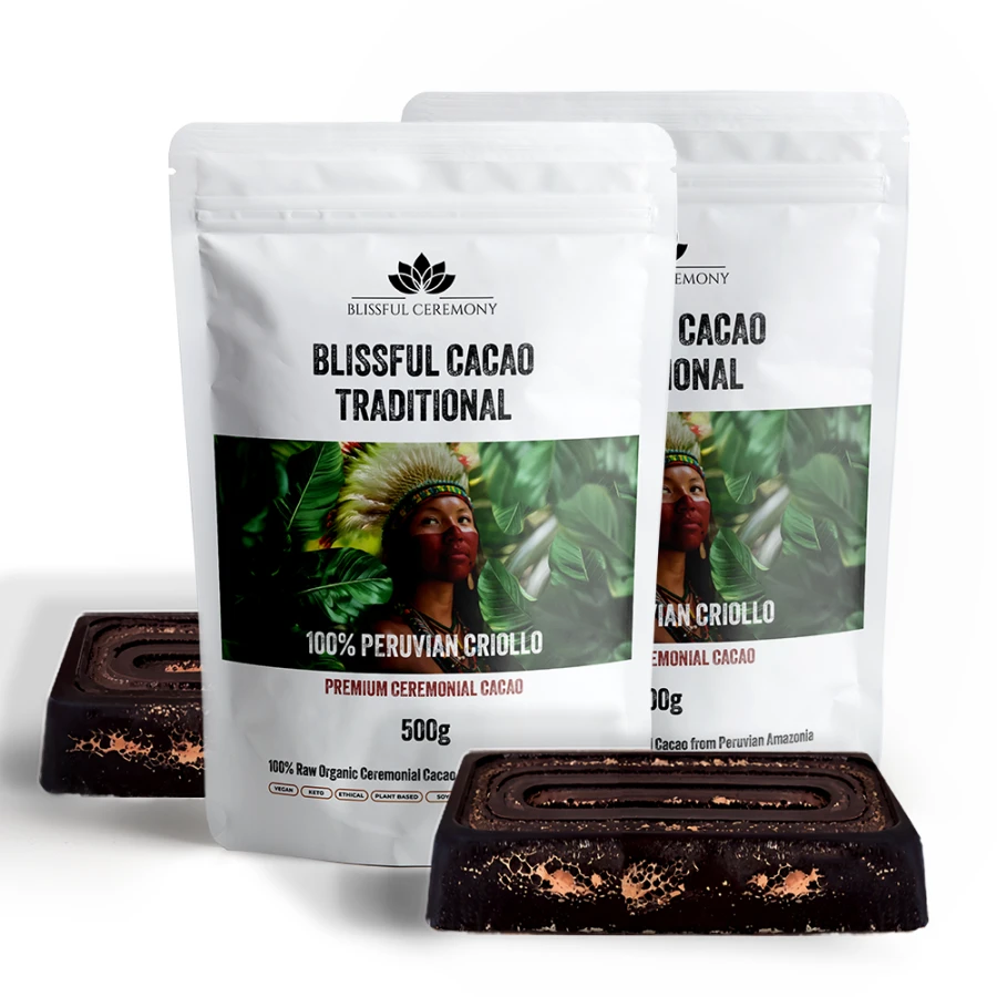 Ceremonialne kakao Criollo Traditional z Peru w sztabce Blissful Ceremony 1 kg