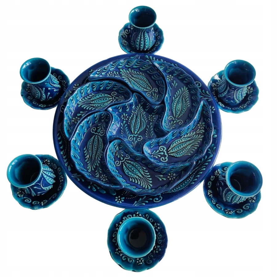 Turecki Turkusowy Ceramiczny Zestaw Śniadaniowy