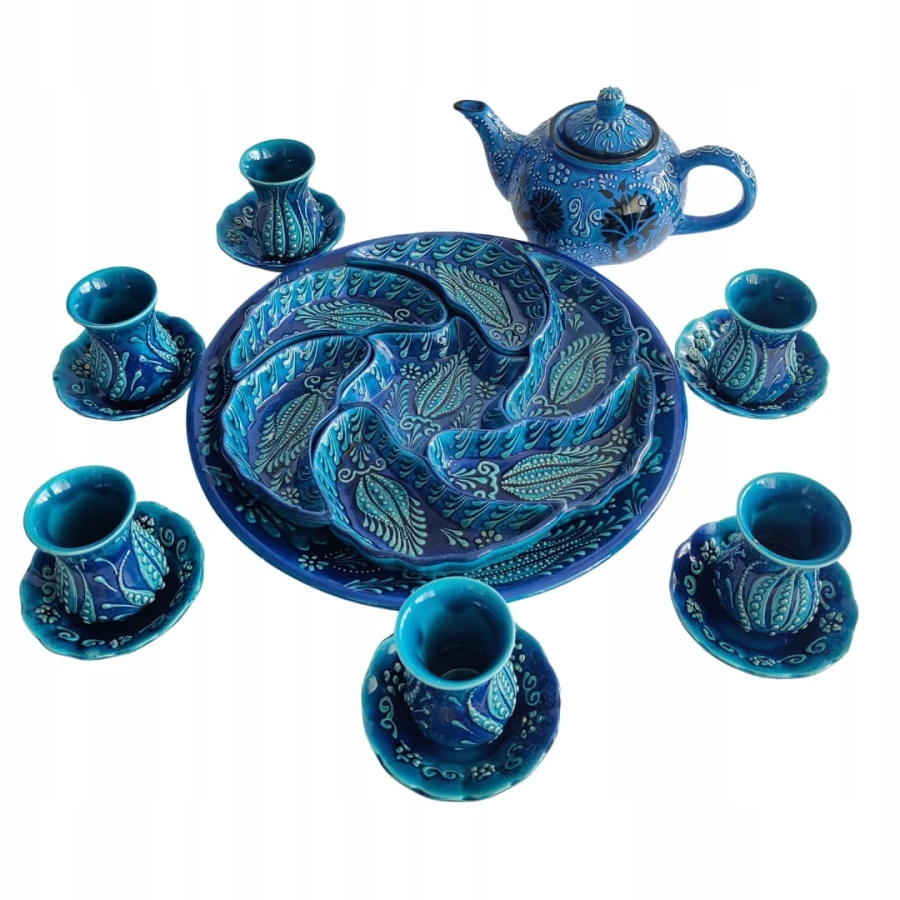 Turecki Turkusowy Ceramiczny Zestaw Śniadaniowy