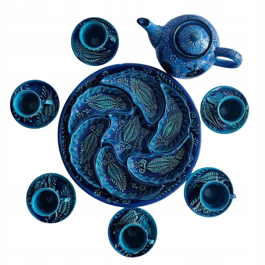 Turecki Turkusowy Ceramiczny Zestaw Śniadaniowy