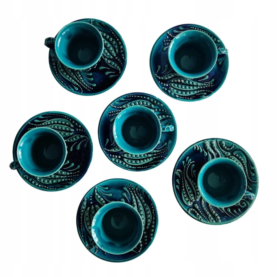 Filiżanki do kawy herbaty zestaw kubków Tureckie Turkus Ceramiczne 12 sztuk