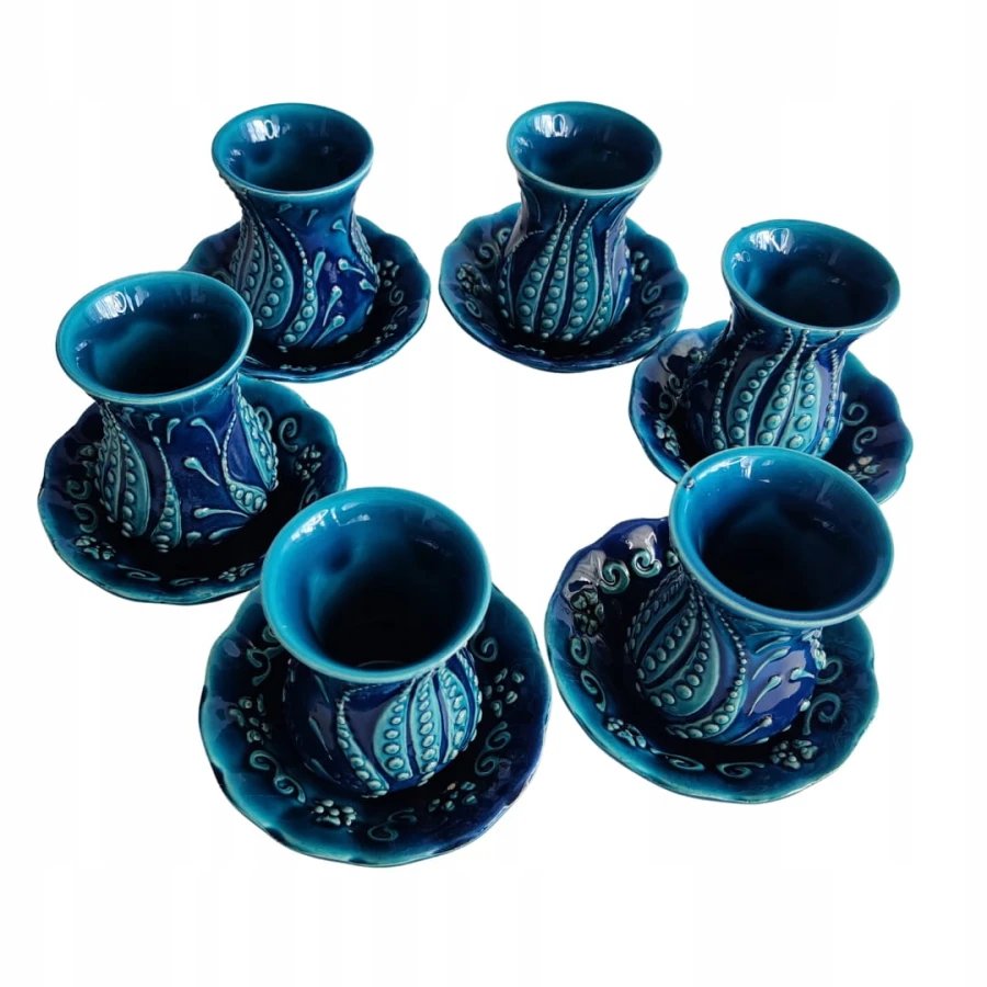 FILIŻANKI DO KAWY HERBATY Zestaw Kubków Tureckie Turkus Ceramiczny 12 sztuk