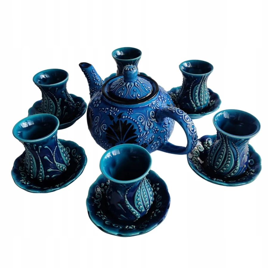 FILIŻANKI DO KAWY HERBATY Zestaw Kubków Tureckie Turkus Ceramiczny 12 sztuk