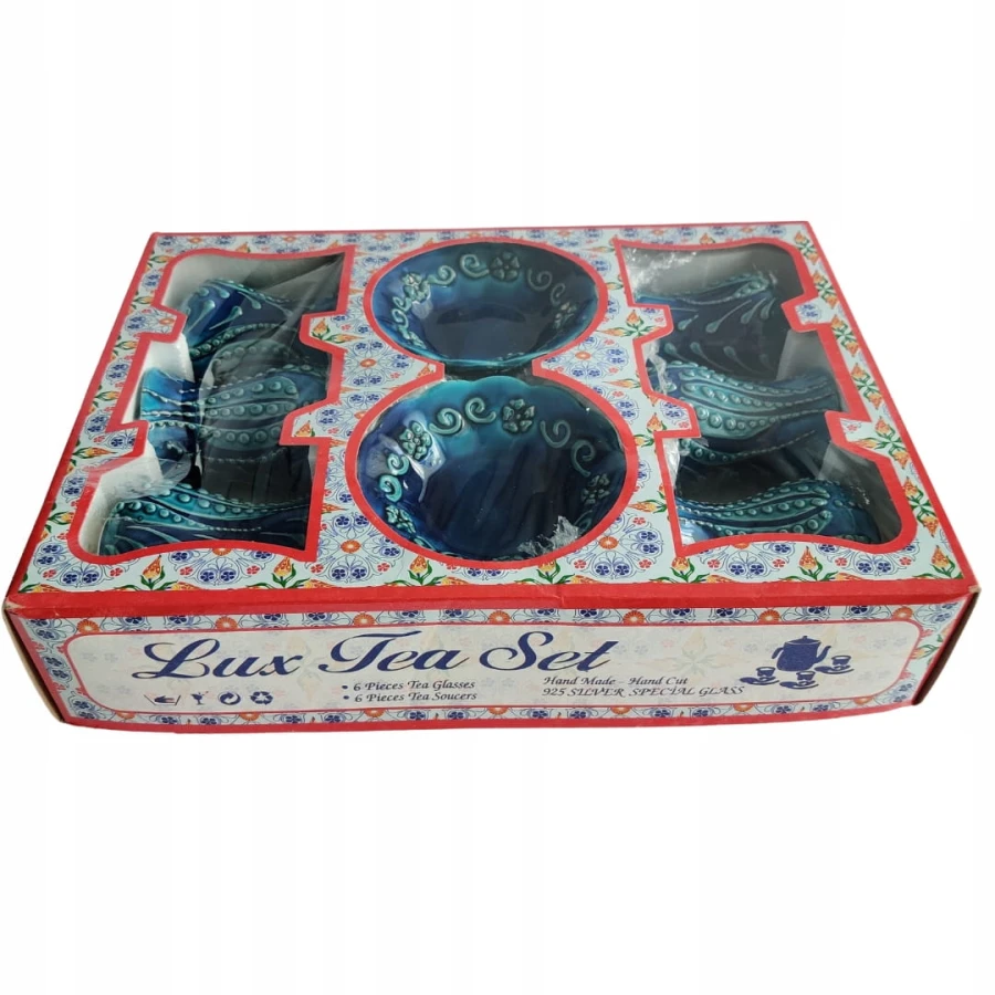 FILIŻANKI DO KAWY HERBATY Zestaw Kubków Tureckie Turkus Ceramiczny 12 sztuk