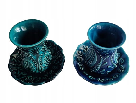 FILIŻANKI DO KAWY HERBATY Zestaw Kubków Tureckie Turkus Ceramiczny 12 sztuk