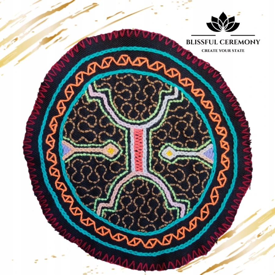 Altar Ceremonialny Haft Rękodzieło Sztuka Shipibo Konibo Art Peru 15-16 cm