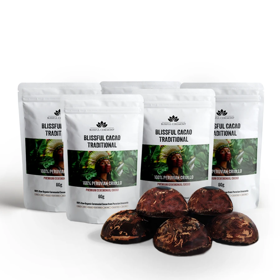 Kakao Ceremonialne Surowe Bez Cukru 5 sztuk Peru Criollo Traditional 300g