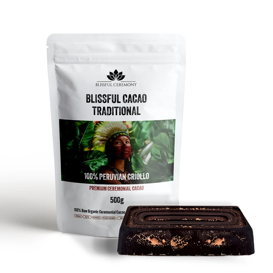 KAKAO CEREMONIALNE z Peru Sztabka Kostka bez Cukru Criollo Traditional 500g