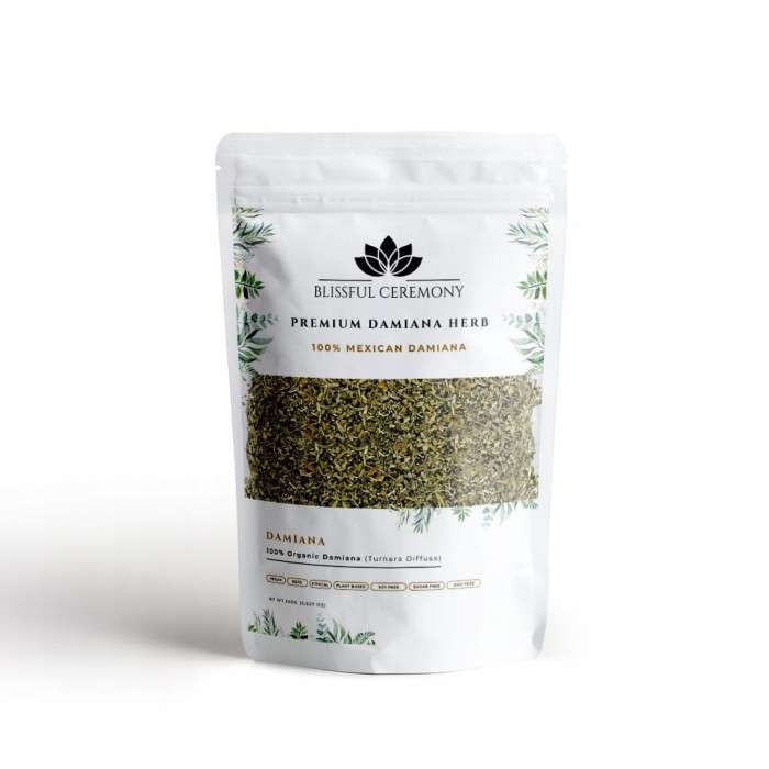 Suszone ziele Damiana Turnera diffusa z Meksyku w opakowaniu Blissful Ceremony 100 g