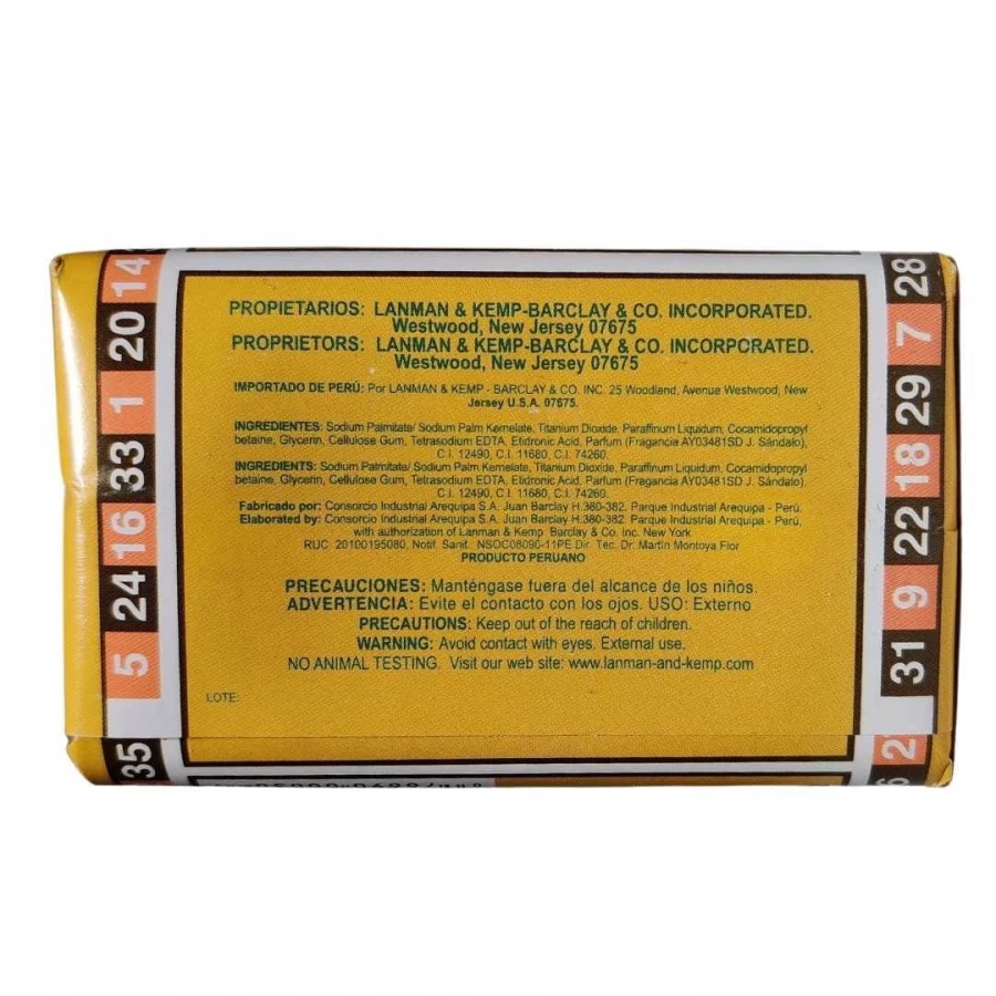 Etykieta mydła Sandalwood Lanman &amp; Kemp w kostce 95 g