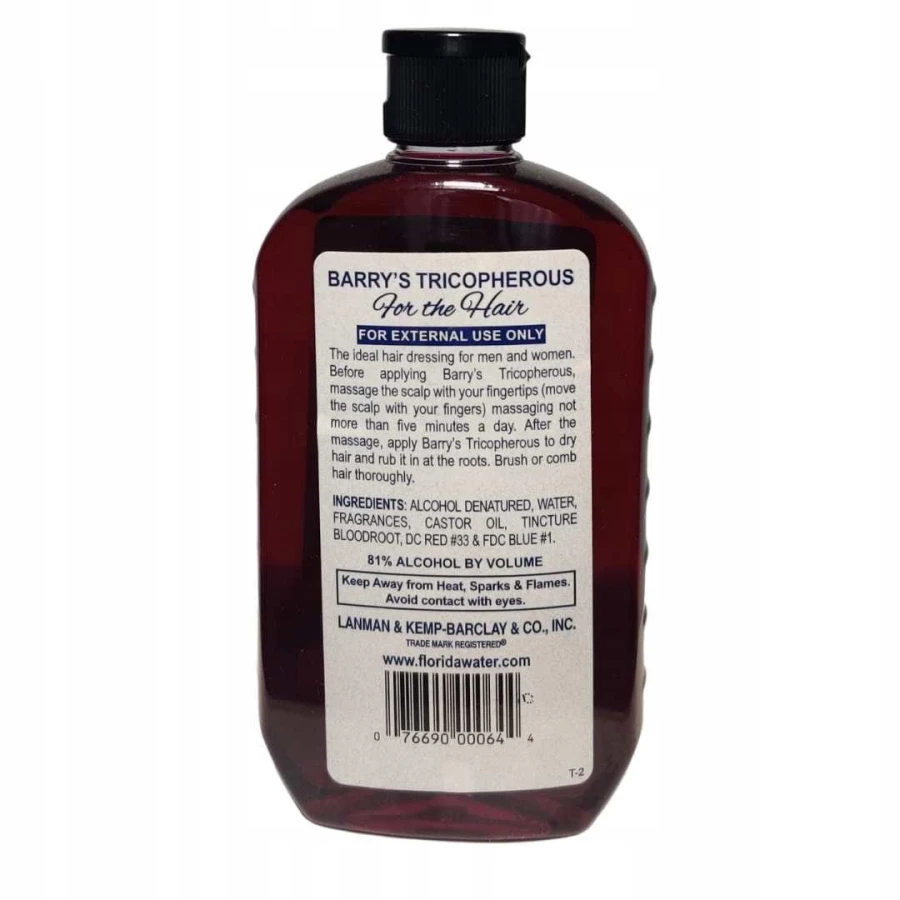 Etykieta toniku do włosów Barry's Tricopherous Lanman &amp; Kemp USA 236 ml
