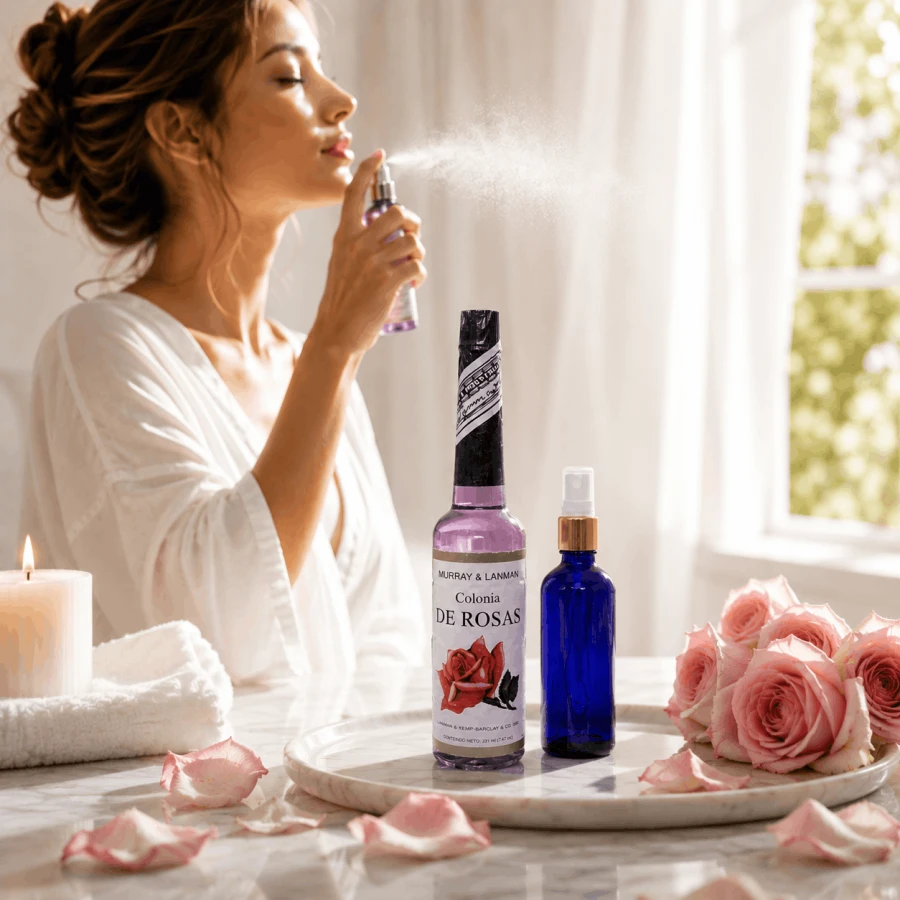 Woda zapachowa Colonia de Rosas Murray &amp; Lanman Lanman &amp; Kemp 221 ml przy lustrze w łazience