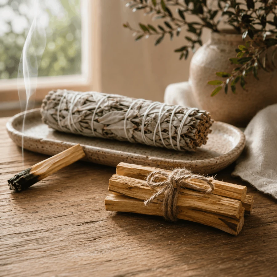 Palo Santo i biała szałwia podczas rytuału okadzania