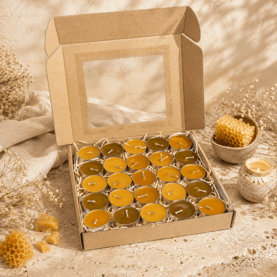 Zestaw świec tealight z 100% wosku pszczelego w opakowaniu