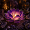 Cieniowany fioletowy świecznik Lotus z zapaloną świeczką tealight