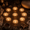 Świeczniki Lotus z naturalnej muszli Capiz z zapalonymi świeczkami tealight