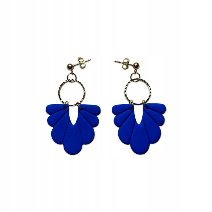 Kolczyki Wiszące Królewski Błękit Royal Blue Siedem Liści Glina Polimerowa
