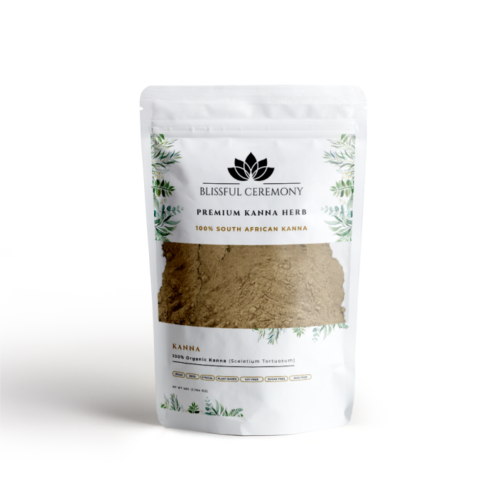 Sproszkowane ziele Kanna (Sceletium tortuosum) z Republiki Południowej Afryki w opakowaniu Blissful Ceremony 50 g