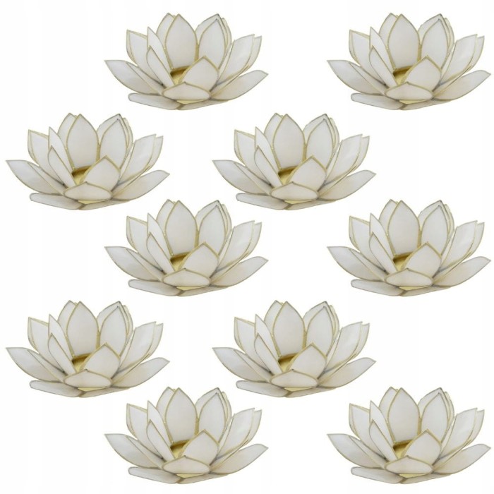 Zestaw 10 białych świeczników Kwiat Lotosu z naturalnej muszli Capiz na świeczki tealight