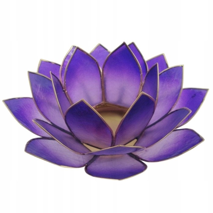 Cieniowany fioletowy świecznik Kwiat Lotosu z naturalnej muszli Capiz na świeczkę tealight