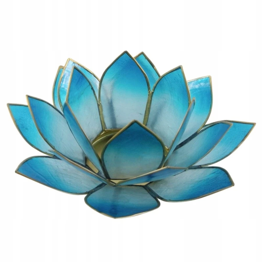 Cieniowany niebieski świecznik Kwiat Lotosu z naturalnej muszli Capiz na świeczkę tealight