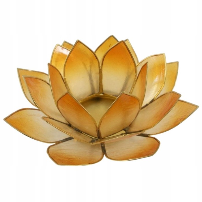 Cieniowany pomarańczowy świecznik Kwiat Lotosu z naturalnej muszli Capiz na świeczkę tealight