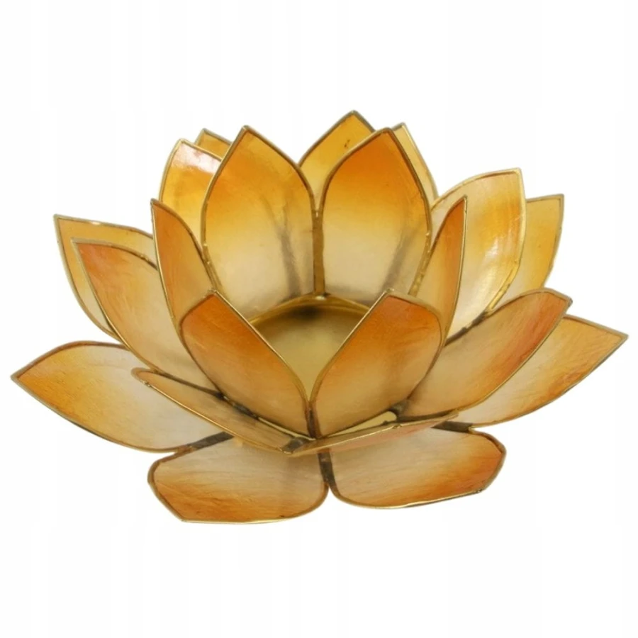 Cieniowany pomarańczowy świecznik Kwiat Lotosu z naturalnej muszli Capiz na świeczkę tealight