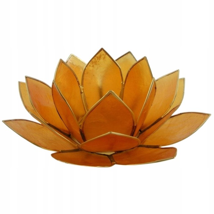 Pomarańczowy świecznik Kwiat Lotosu z naturalnej muszli Capiz na świeczkę tealight