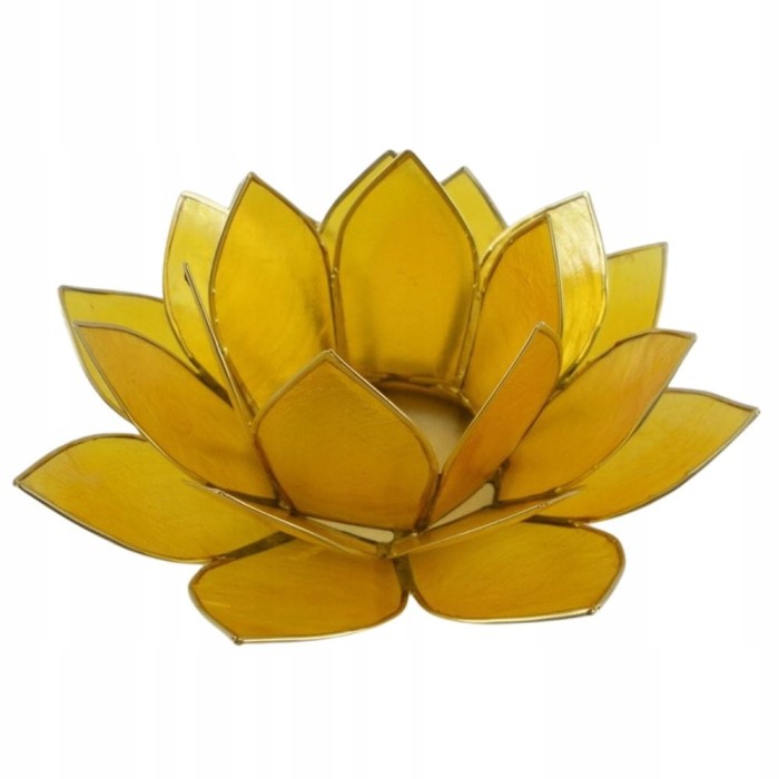 Żółty świecznik Kwiat Lotosu z naturalnej muszli Capiz na świeczkę tealight