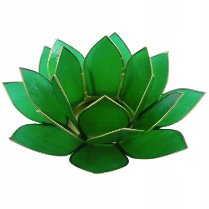 Zielony świecznik Kwiat Lotosu z naturalnej muszli Capiz na świeczkę tealight