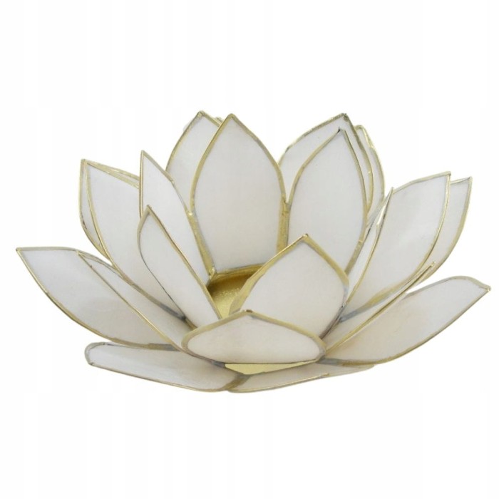 Biały świecznik Kwiat Lotosu z naturalnej muszli Capiz na świeczkę tealight