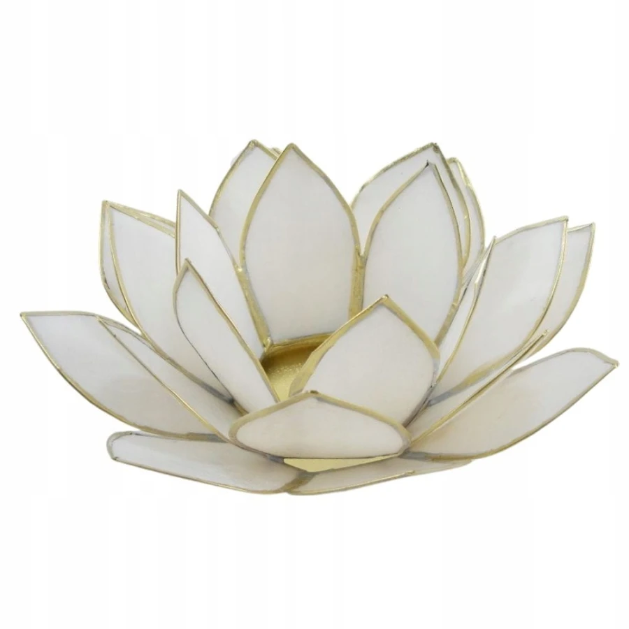 Biały świecznik Kwiat Lotosu z naturalnej muszli Capiz na świeczkę tealight