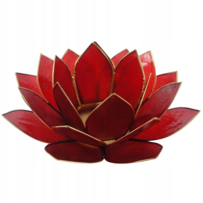 Czerwony świecznik Kwiat Lotosu z naturalnej muszli Capiz na świeczkę tealight
