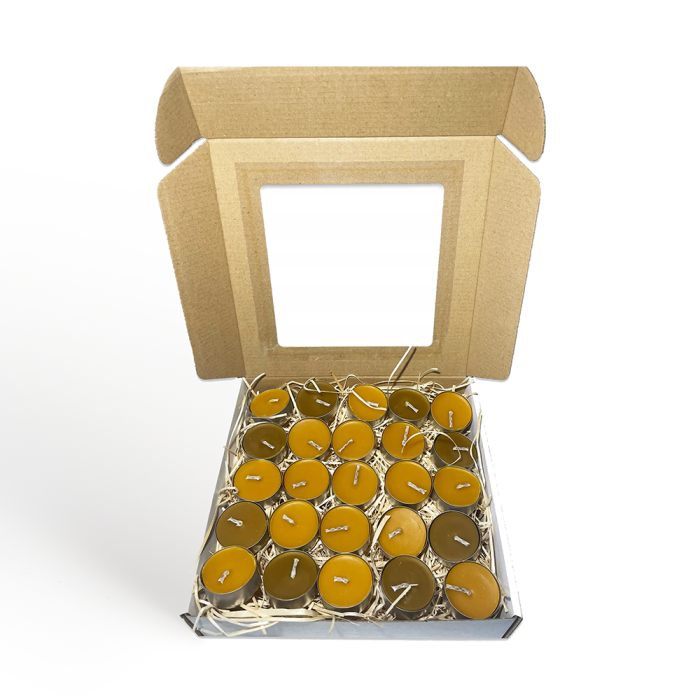 Świeca tealight z 100% naturalnego wosku pszczelego – zestaw 25 sztuk