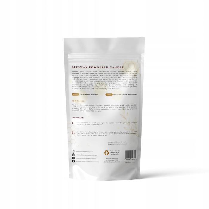 Etykieta sypkiej świecy z naturalnego wosku pszczelego 150 g (250 ml)