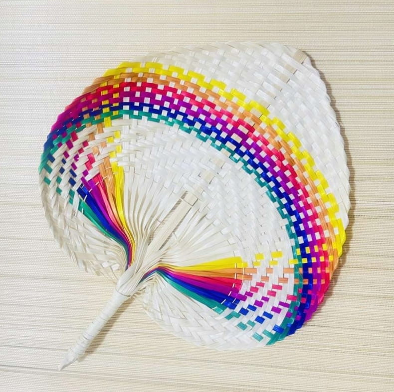 WACHLARZ BAMBUSOWY Ręcznie Robiony Elegancki Ozdobny Kolorowy Boho 30x35cm