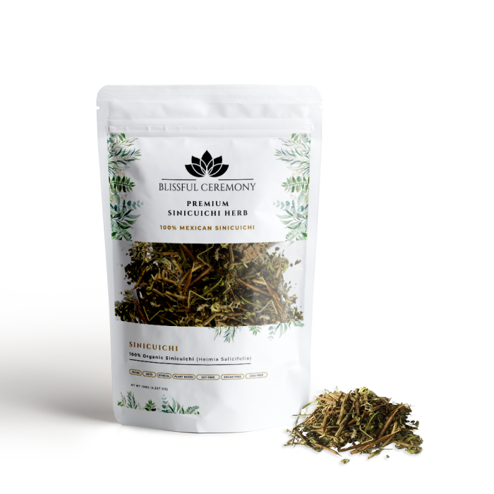 Suszone ziele Sinicuichi (Heimia salicifolia) 100 g w opakowaniu Blissful Ceremony z wysypanym zielem