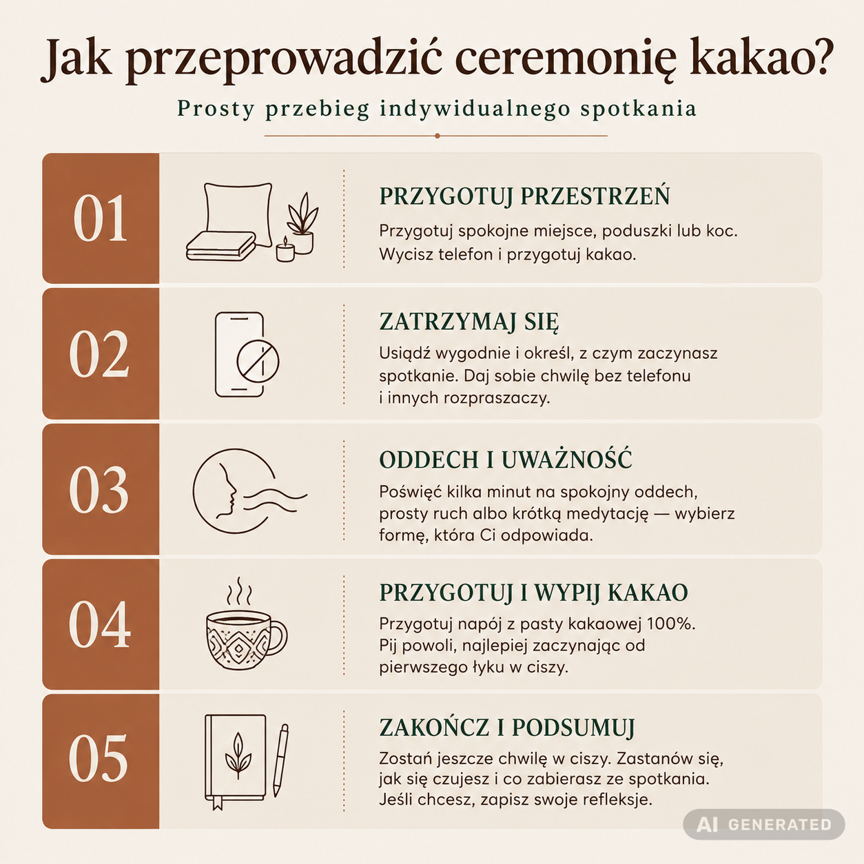 Infografika: pięć etapów ceremonii kakao